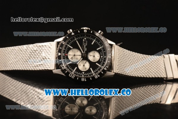 Breitling Chronoliner Chronograph Swiss Valjoux 7750 Automatic Steel Case Ceramic Bezel with Black Dial Stick Markers and Stainless Steel Bracelet - Click Image to Close